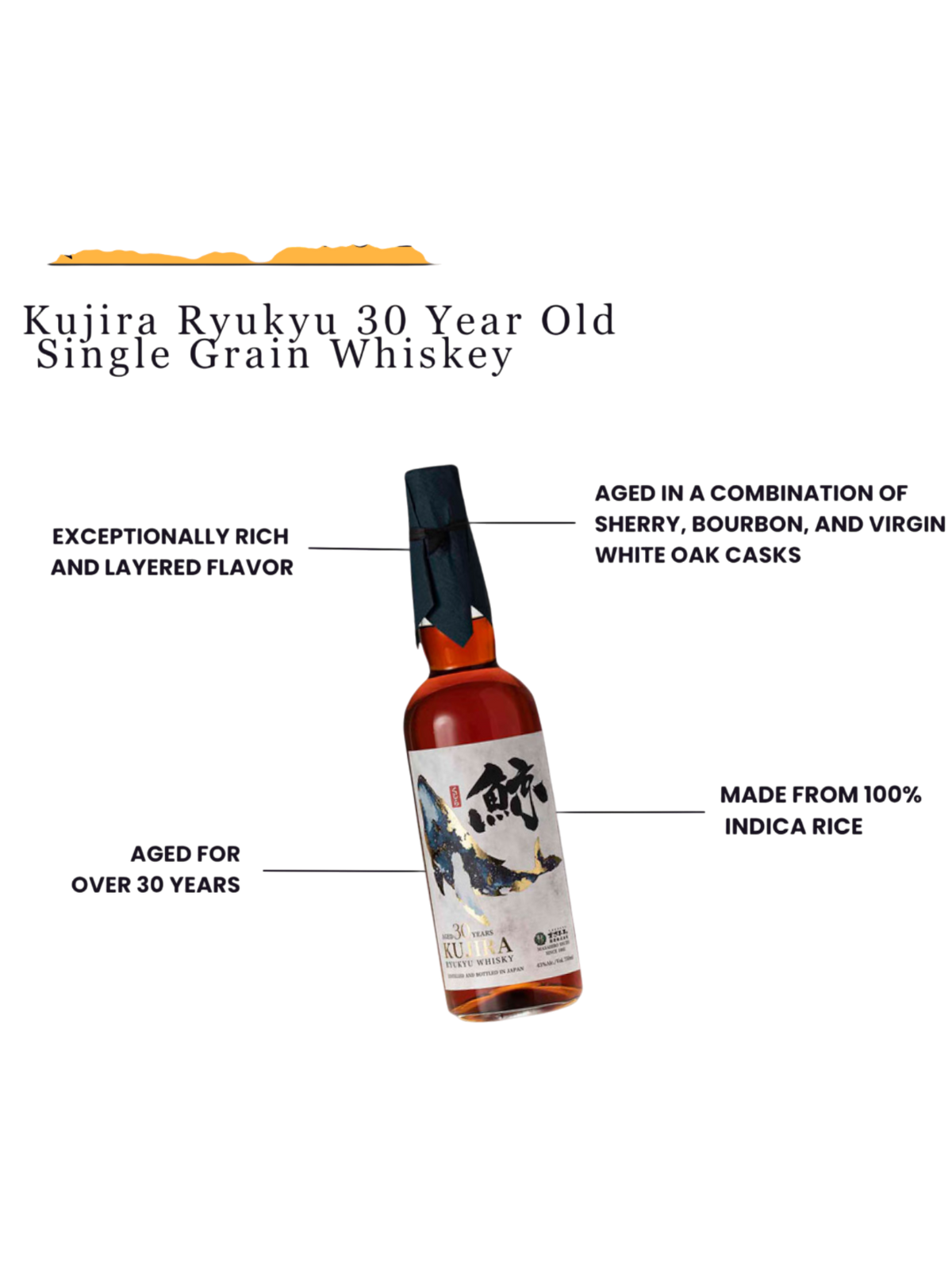 Preet's Liquors Kujira Ryukyu 30 Year Old Single Grain Whiskey bottle with informative text labels on white background
