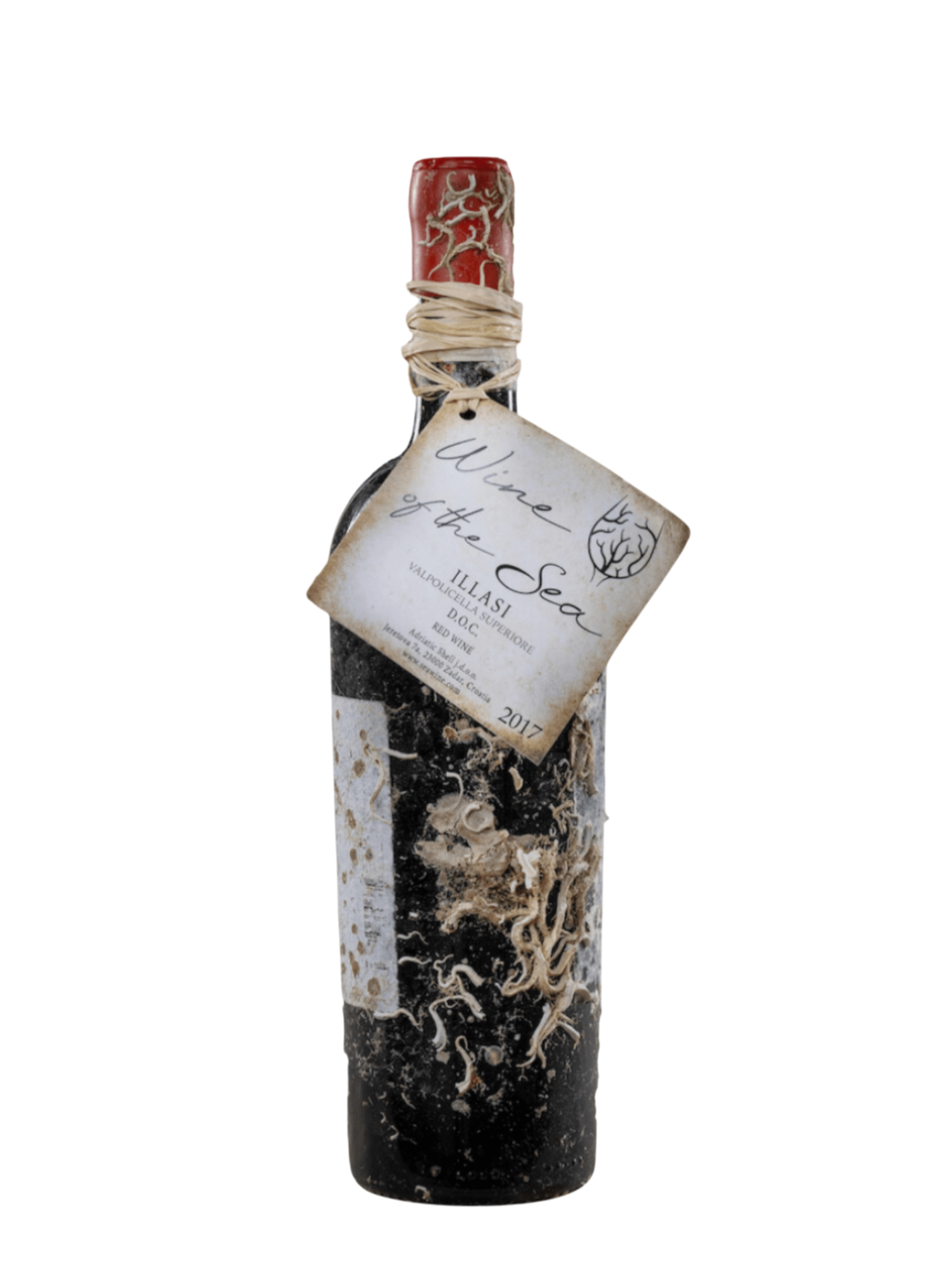 Preet's Liquors Wine Of The Sea Illasi Valpolicella Superiore red wine bottle with unique sea-aged textured label