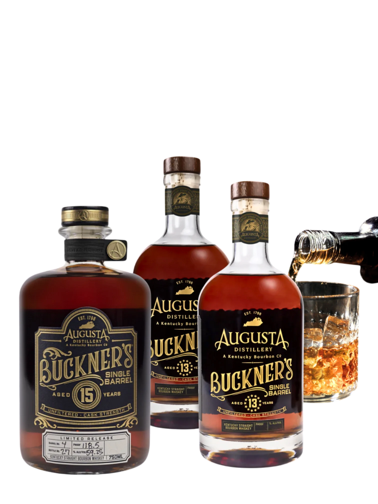 Augusta Distillery 3 Bundle with (2) 13 Year Bottles and a 15 Year Bottle Bourbon Whiskey
