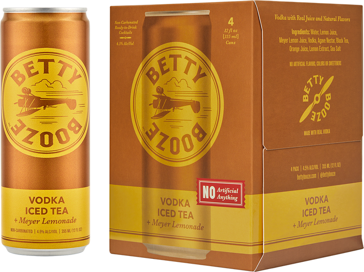 Betty Booze vodka iced Tea  Meyer Lemonade 4pk Cans