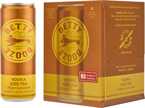 Betty Booze vodka iced Tea  Meyer Lemonade 4pk Cans
