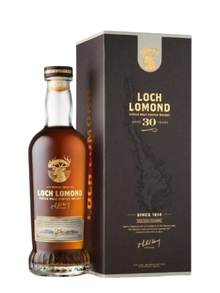 Preet's Liquors Loch Lomond 30 Year Old single malt scotch whisky bottle with its dark grey presentation box.