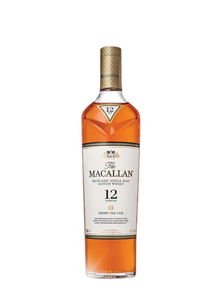 Preet's Liquors bottle of The Macallan 12 Year Sherry Oak single malt Scotch whisky with gold cap