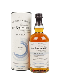 Preet's Liquors Balvenie Tun 1509 Batch 5 single malt Scotch whisky bottle with its matching cylindrical gift tube.
