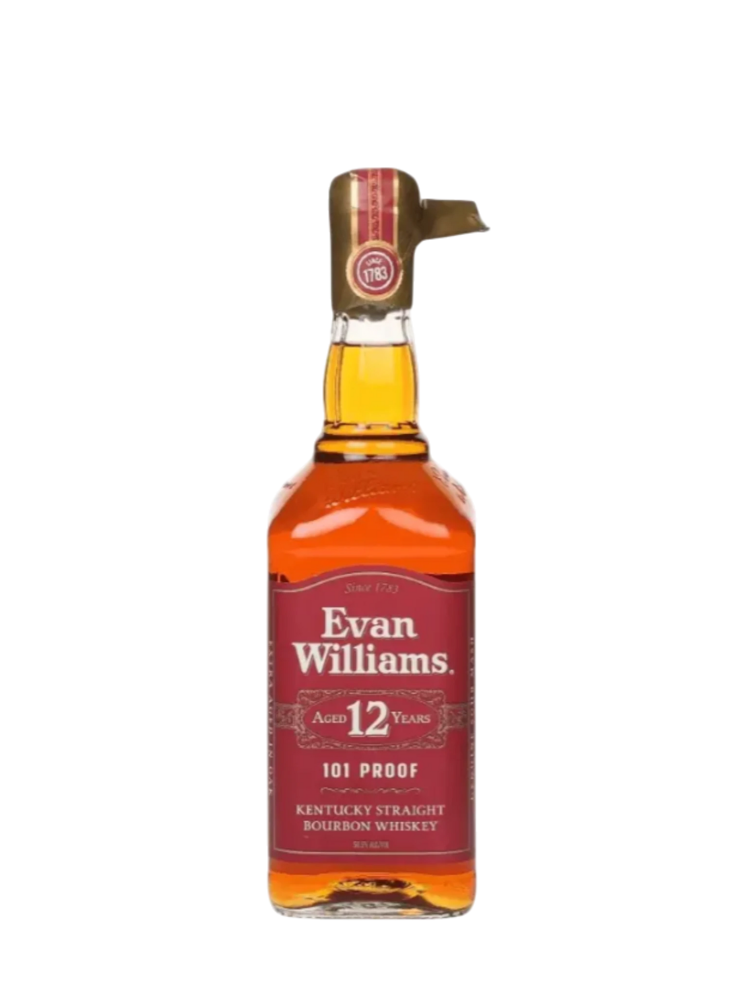 Evan Williams 12 Year Old "Red Label - Gold Wax Dip" 101 Proof Kentucky Straight Bourbon Whiskey 750ml