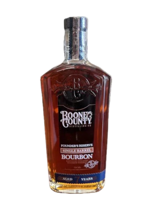 Preet's Liquors Boone County 7 Year Founder's Reserve single barrel Kentucky straight bourbon whiskey in 750ml bottle.