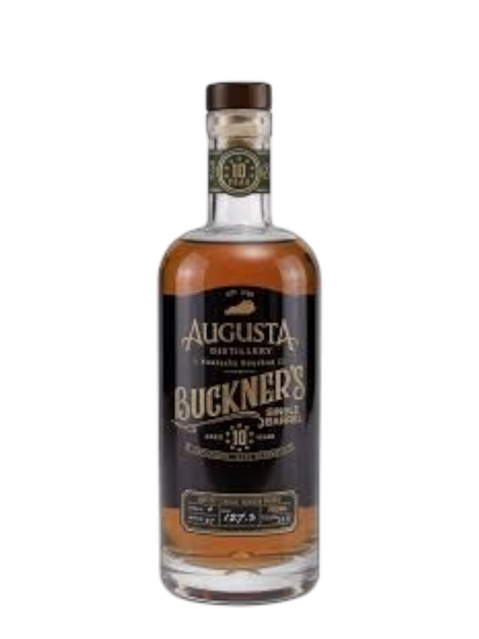 Preet's Liquors Augusta Buckner's 10 Year Old Single Barrel Bourbon Whiskey in a glass bottle with black label