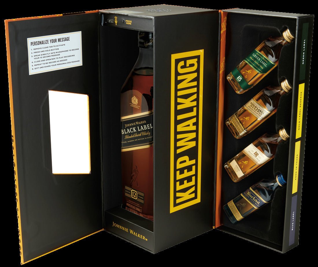 Johnnie Walker Black 750ml. Gift Voice Recorder W Green Label Gold Label 50ml 18 Year 50ml Blue Label 50ml 50ml'.