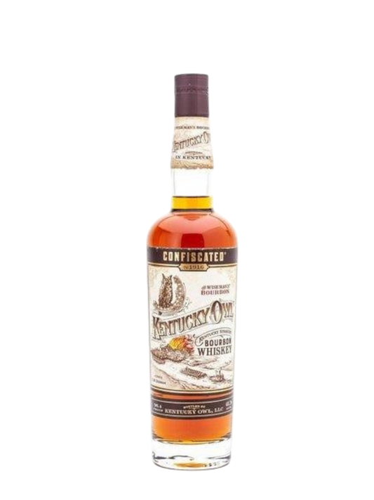 Preet's Liquors Kentucky Owl Confiscated Bourbon Whiskey bottle with vintage-style label and amber liquid