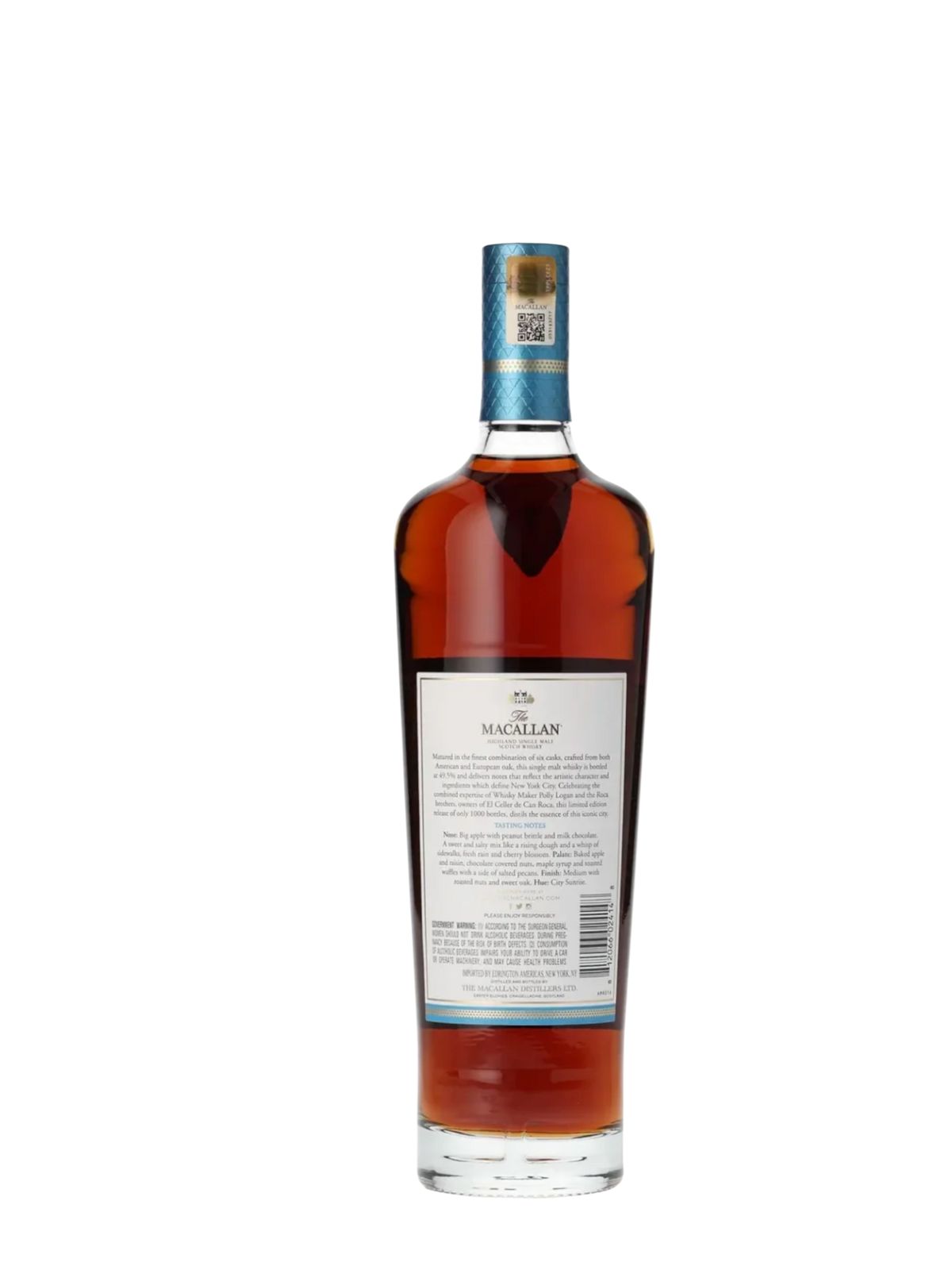 Preet's Liquors Macallan Distil Your World New York Edition single malt whisky bottle back label view