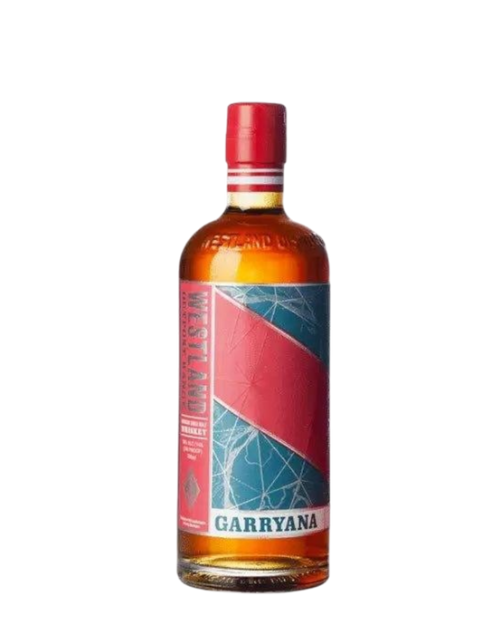 Preet's Liquors Westland Garryana 8th Edition American Single Malt whiskey bottle with a red and blue label.